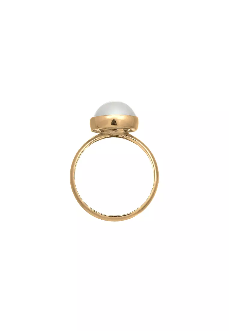 Cincin Perhiasan Perak 925 Wanita Elegant Round Pearl Gold Plated