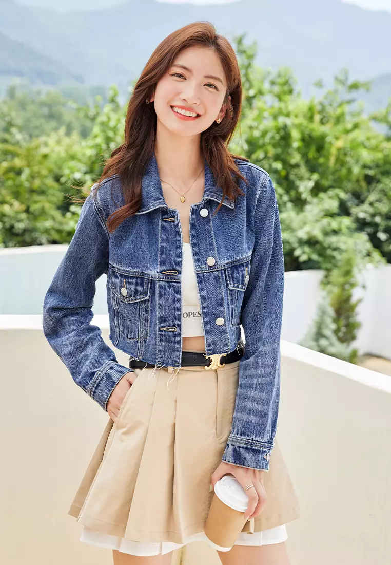 Buy Hopeshow Long Sleeve Crop Top Denim Jacket 2025 Online