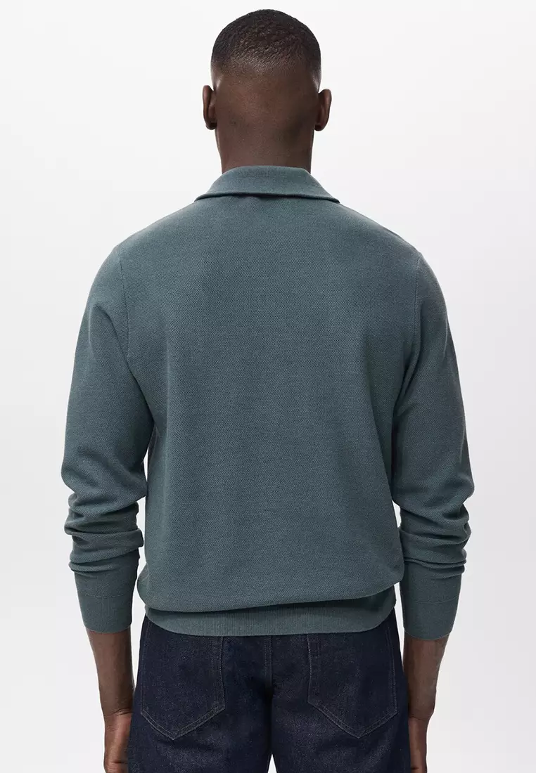 Microstructure Sweater With Zipper Collar