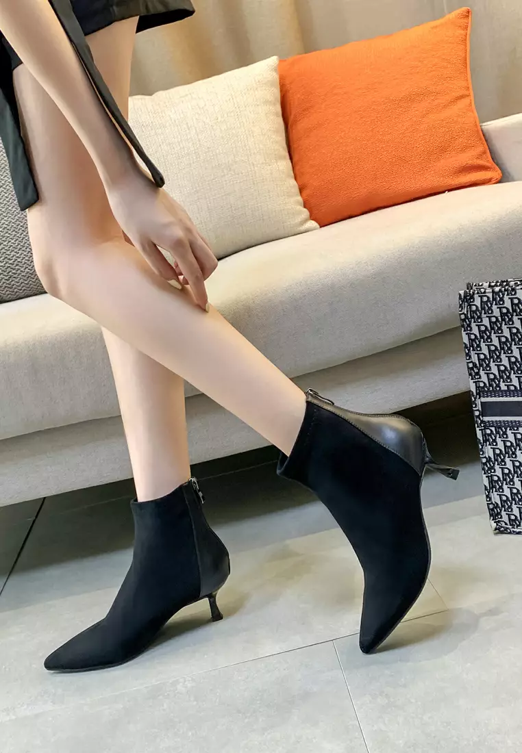 拼色的仿猄布踝靴1902-22