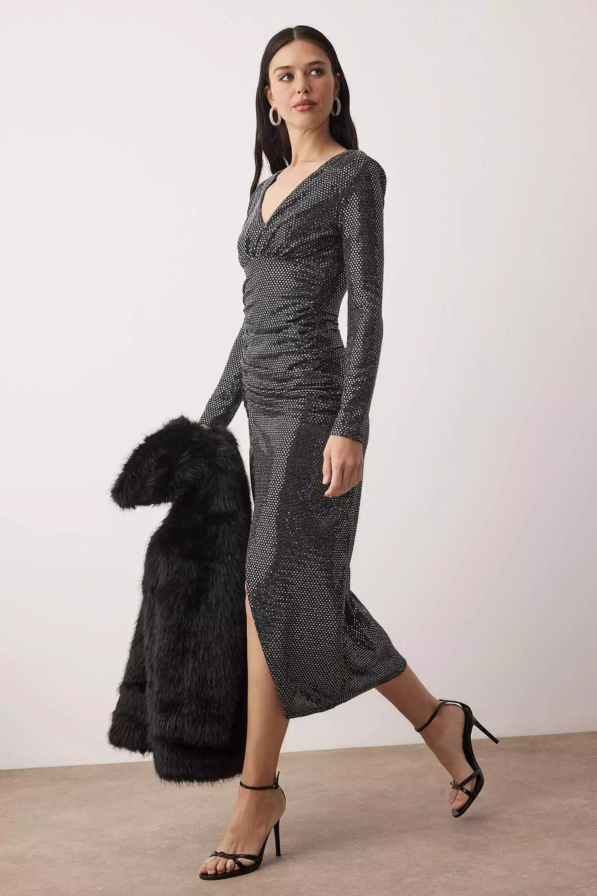 Gray Bodycon Sequin Midi Unlined Party Dress Tpraw26El123