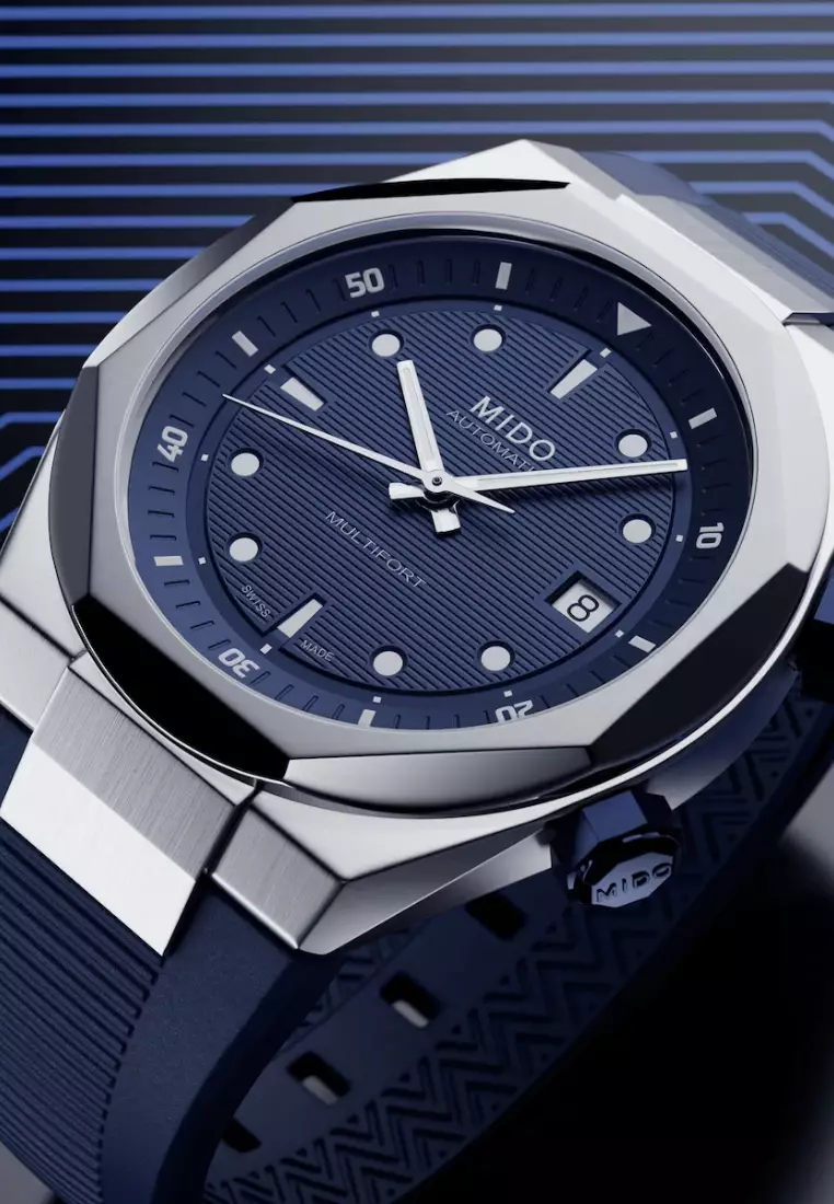 MIDO 瑞士美度 Multifort 8 Two Crowns 八角形錶圈藍色錶盤藍色橡膠錶帶自動機械腕錶 M0475071704100