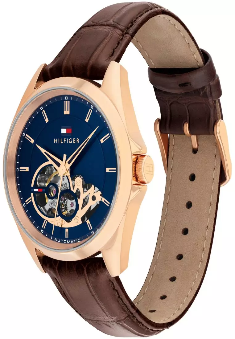 Men's Automatic Brown Leather Blue Dial Watch - TH1710715