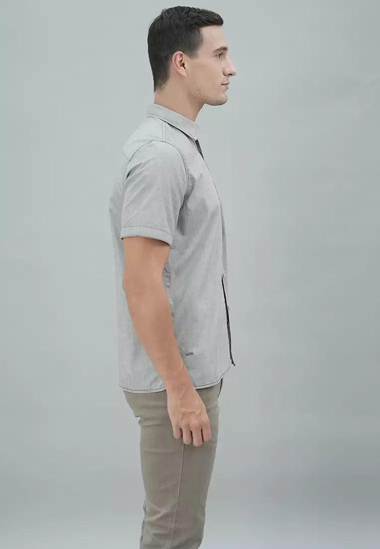 LGS - Kemeja Casual Pria Lengan Pendek Motif Polos Warna Abu-Abu Muda Reguler Fit - CSH.271.S1149.192.C