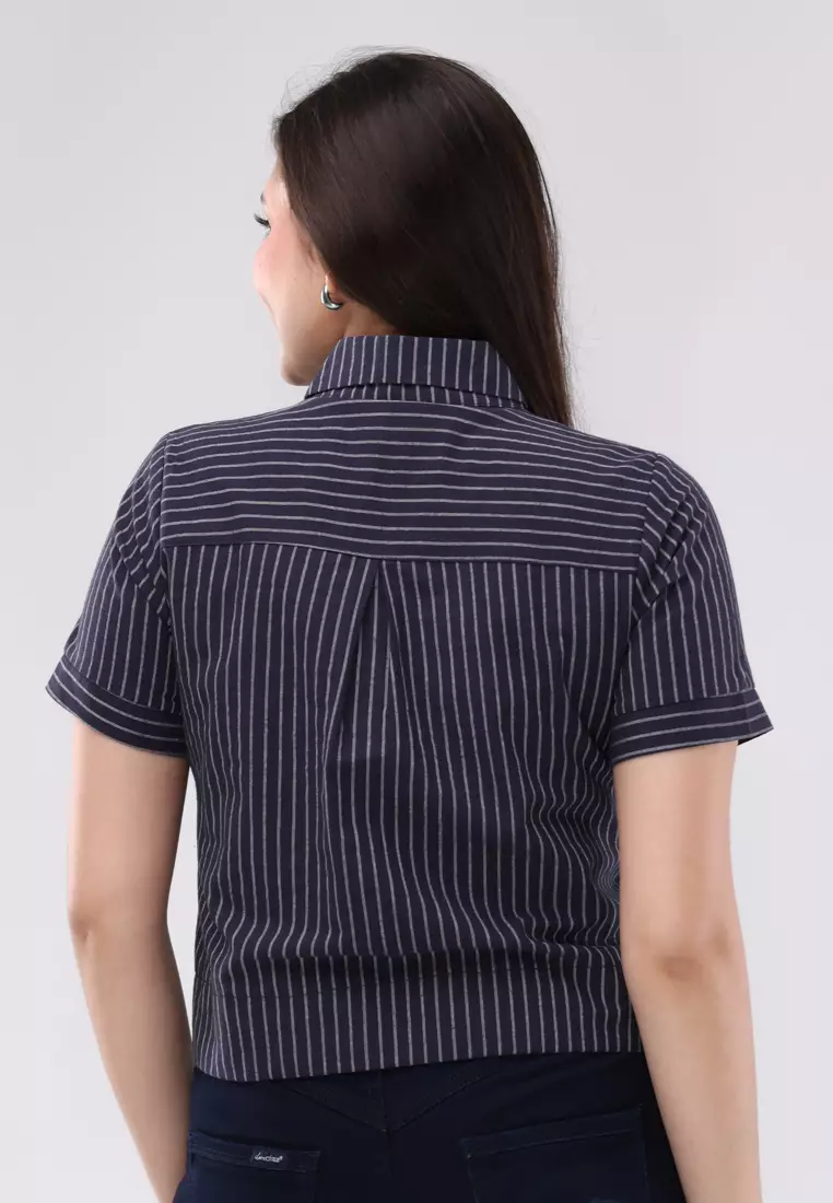 Stripes Cotton Short Sleeves Blouse