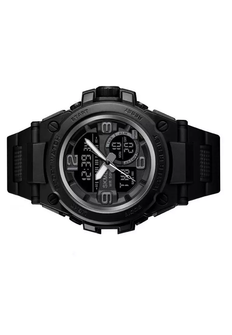 Jam Tangan Casual Analog Digital Pria Water Resistant 50m Strap Tali Material PU HC14 ORIGINAL