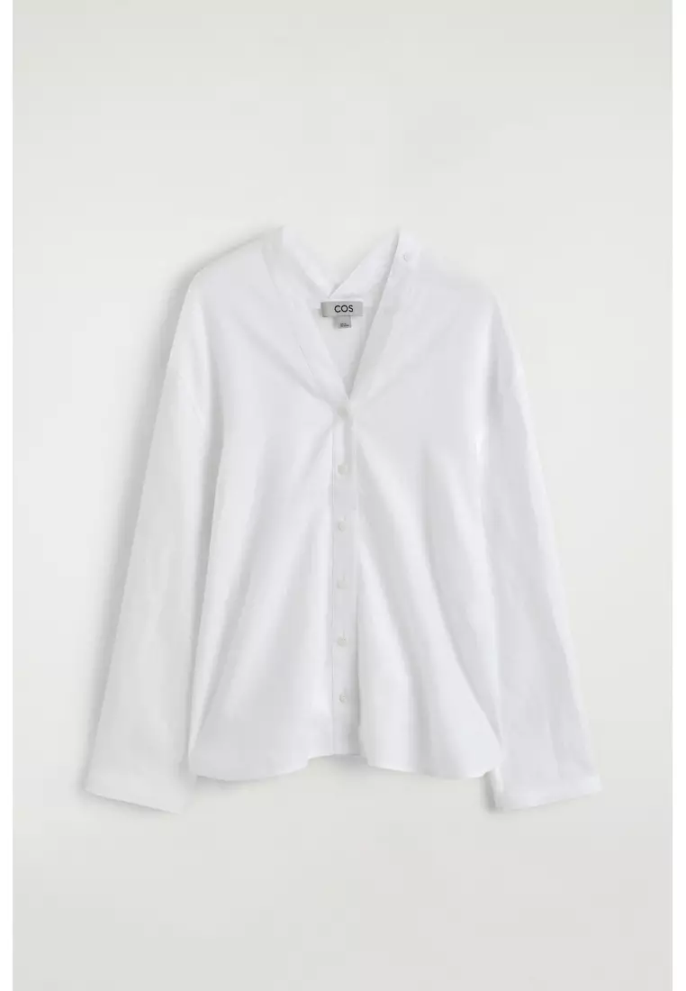 BUTTON-DETAIL LINEN V-NECK SHIRT