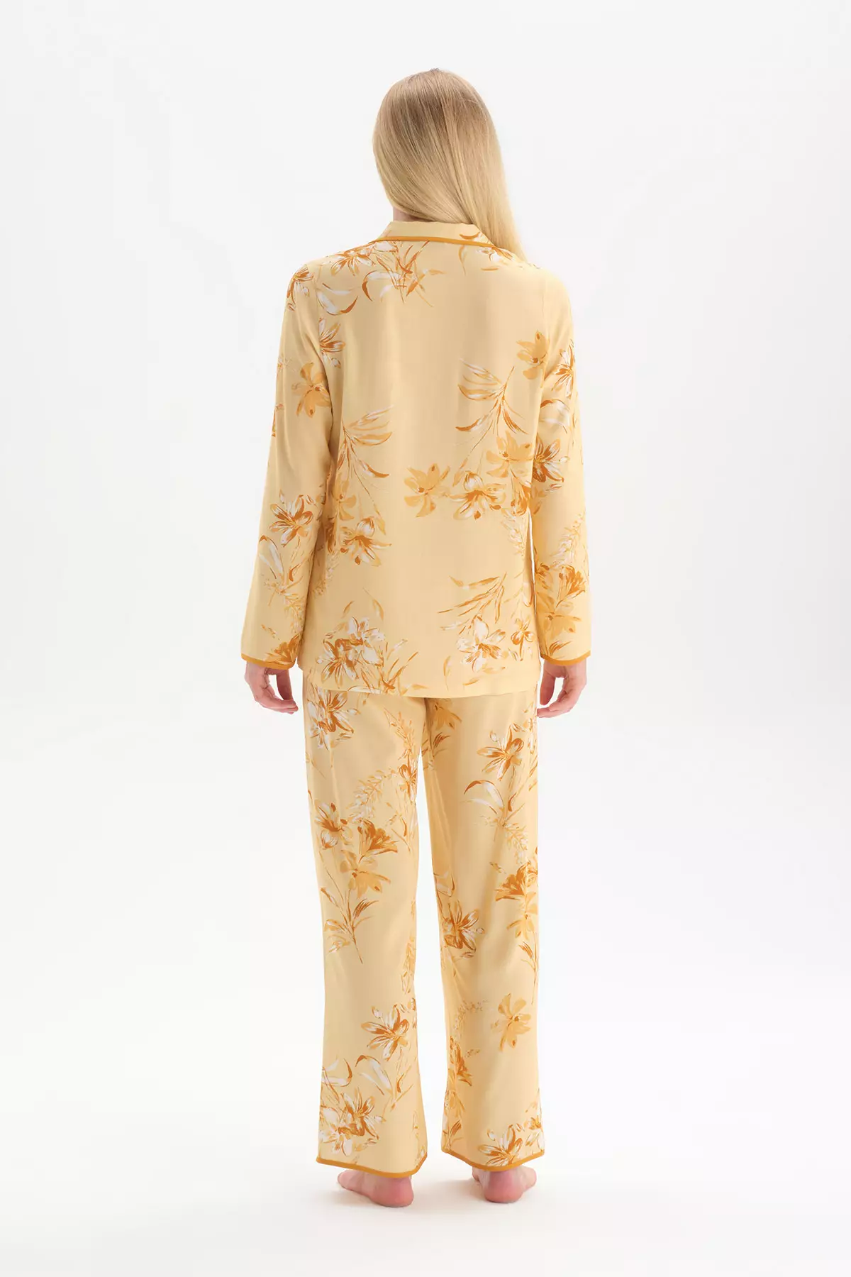 Pale Yellow Floral Preloved Silk Pajama Set Selected by Picky Jane