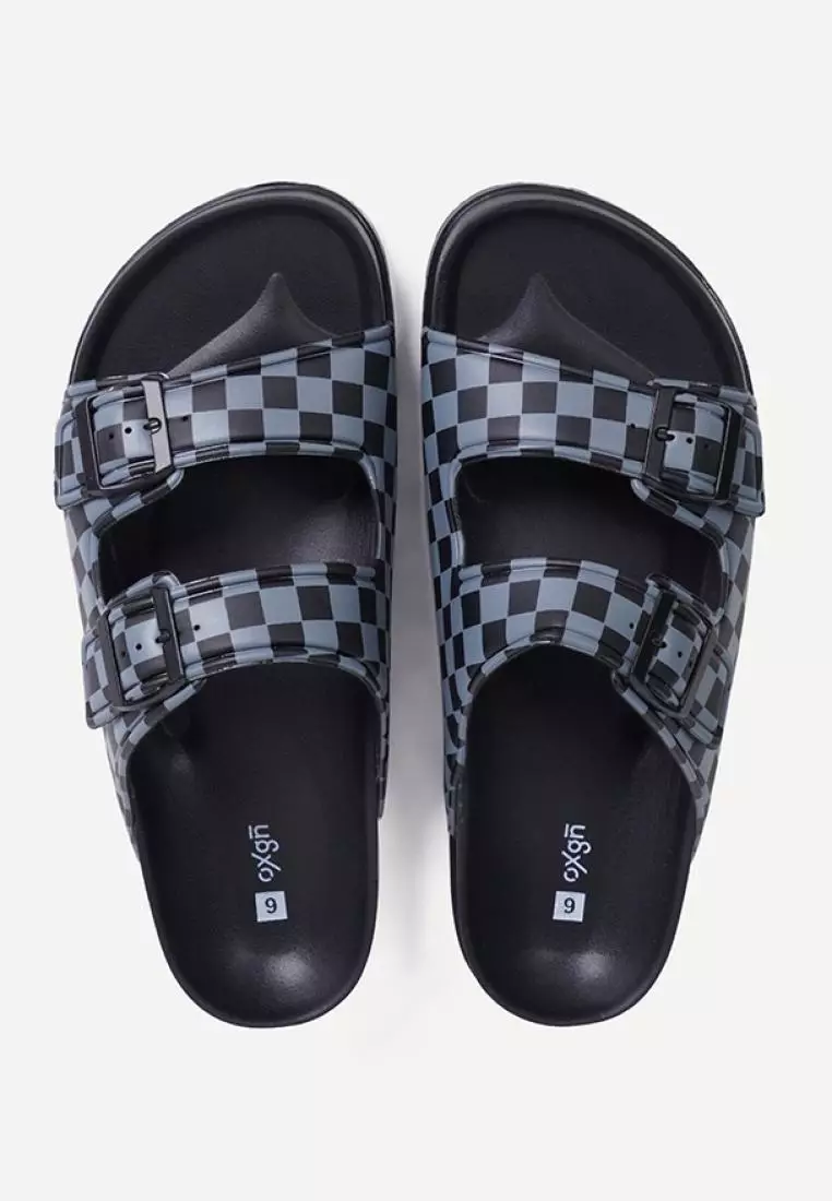 Buy OXGN Men s Checkered Double Band Slides 2024 Online ZALORA
