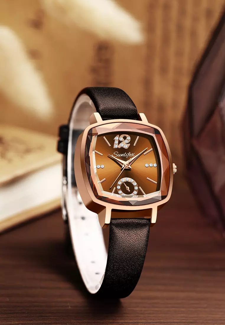 Jam Tangan Wanita Klasik 8009 Mode Display Kuarsa Santai Jam Tali Kulit Jam Tangan Cewek all brown