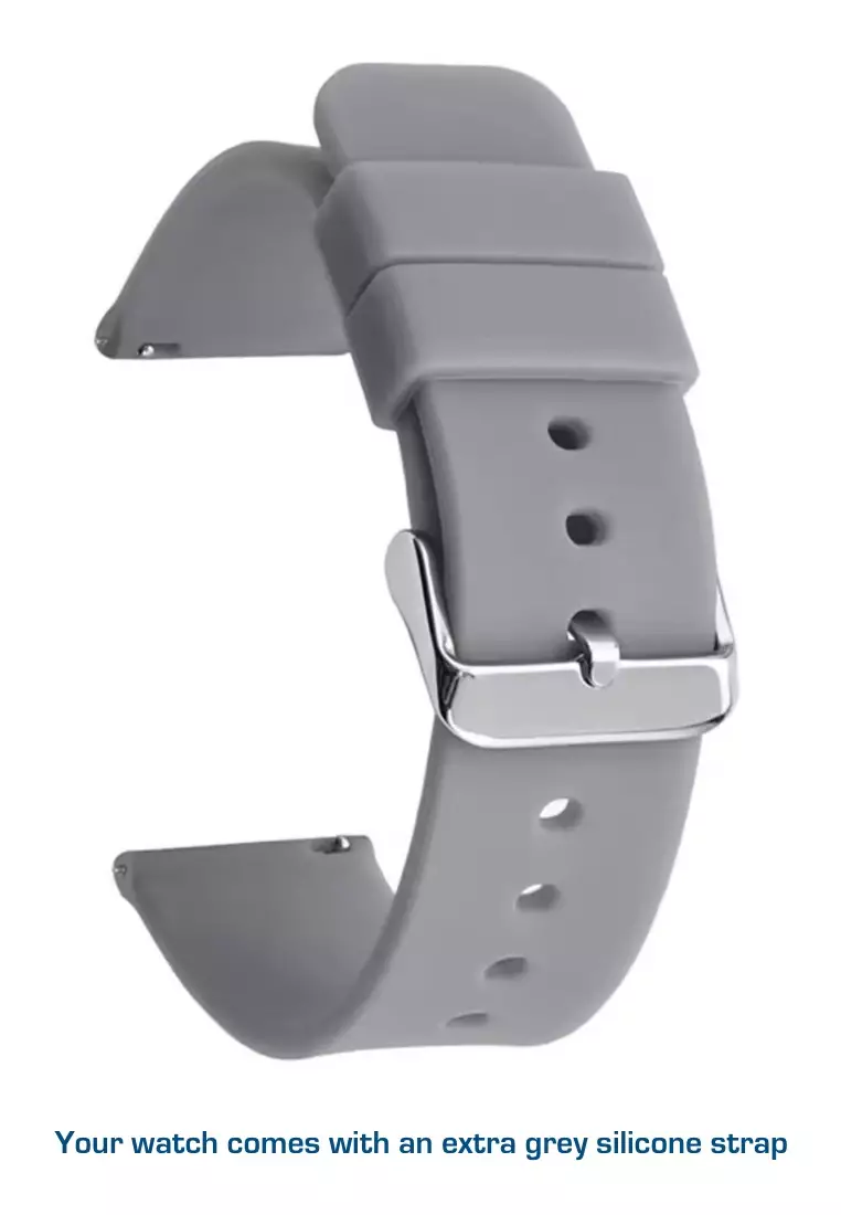 Smart and Elegant - Unisex Rectangular Smart Watch iOS/Android - Leather Strap + 1 Silver Silicone Strap