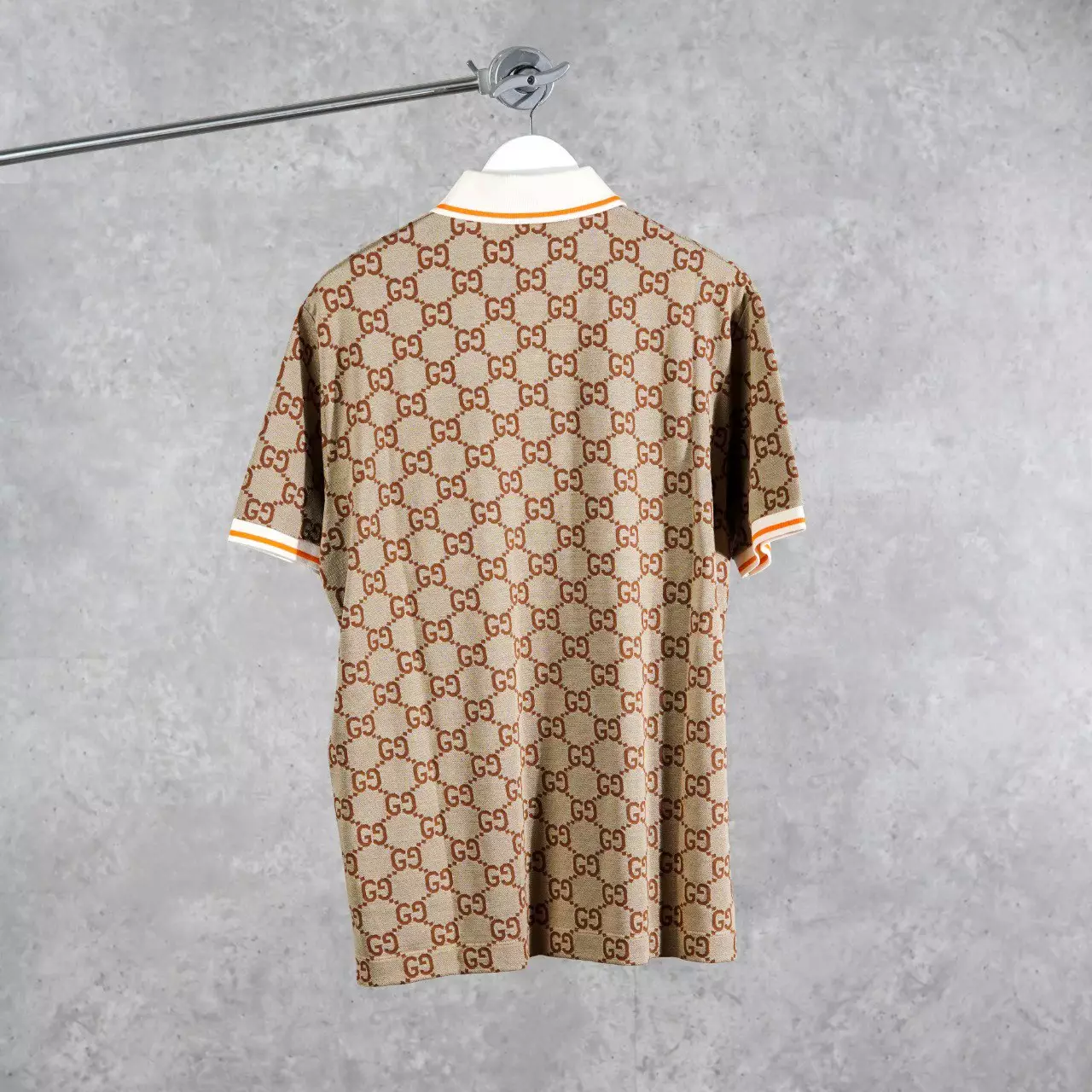 Polo GUCCI GG MONOGRAM BROWN BEIGE SILK POLO 100% ORIGINAL