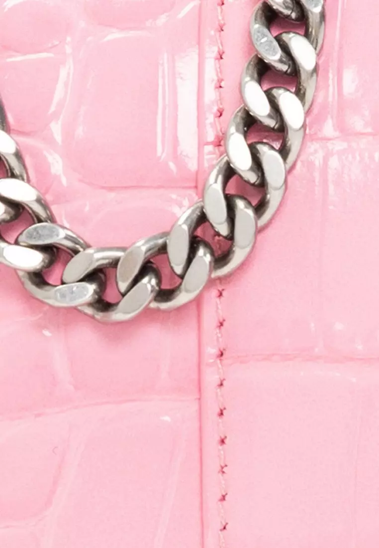 Hourglass Shiny Crocodile Embossed Chain Wallet for Women in Pink