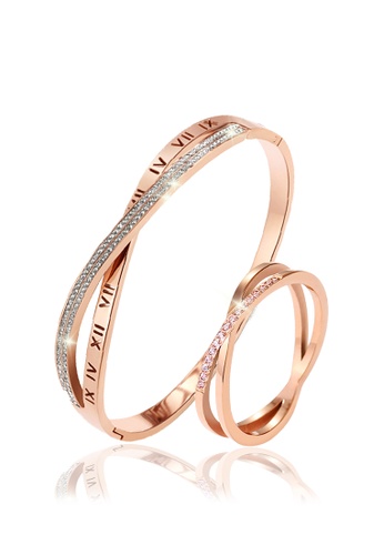 CELOVIS gold CELOVIS - Vera Bangle Paired with Reva Ring Entwined Jewellery Set in Rose Gold 7B6C1ACAB57AB3GS_1