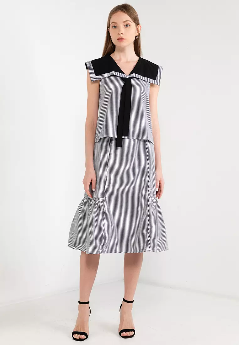 ELLE Sailor Collar BowTie Striped Top 2024 Buy ELLE Online ZALORA