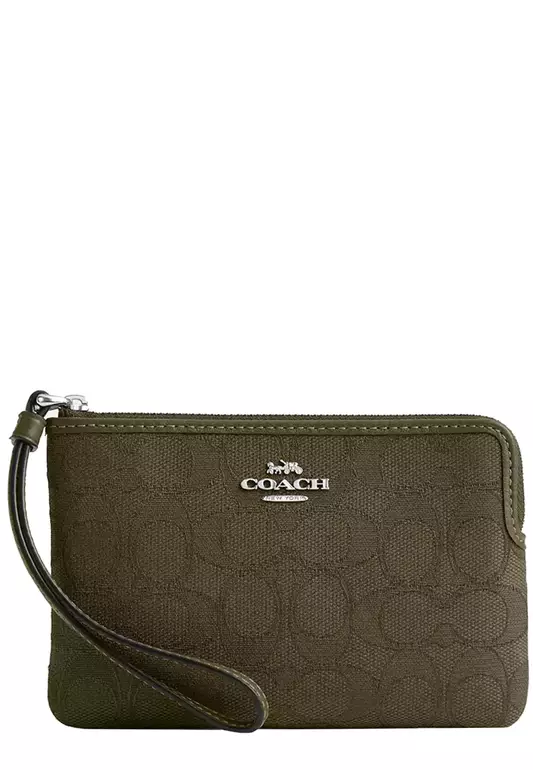 Corner Zip Wristlet In Signature Jacquard - Olive Drab/ Olive Drab CW862