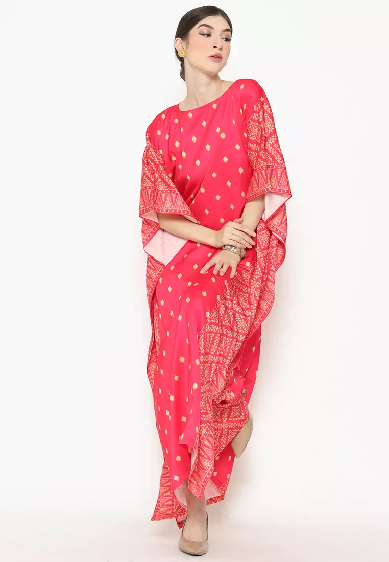 Kanzi Exclusive Short Sleeve Songket Kaftan Pink