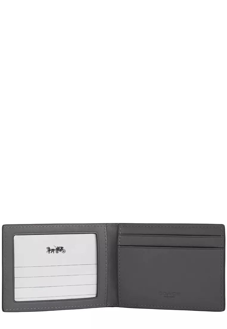 Compact Billfold Wallet In Signature Leather - Charcoal CAK34