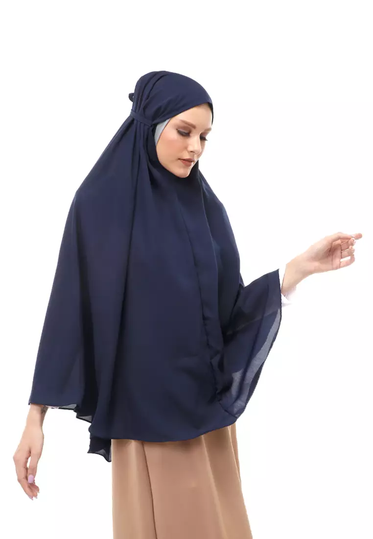 Nindy Jilbab Khimar Bergo Jumbo Motif Polos Relaxed Fit - Navy
