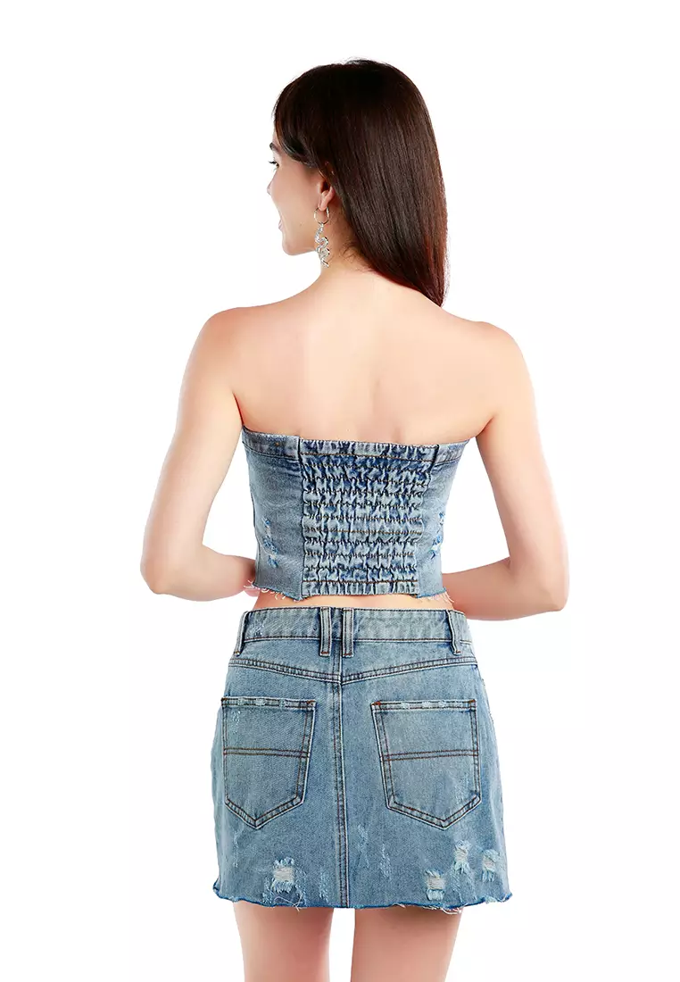 Blue Denim Corset Tube Top