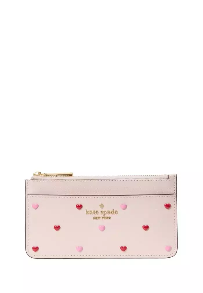 Boxed Madison Heart Studs Large Slim Card Holder Powdered Sugar