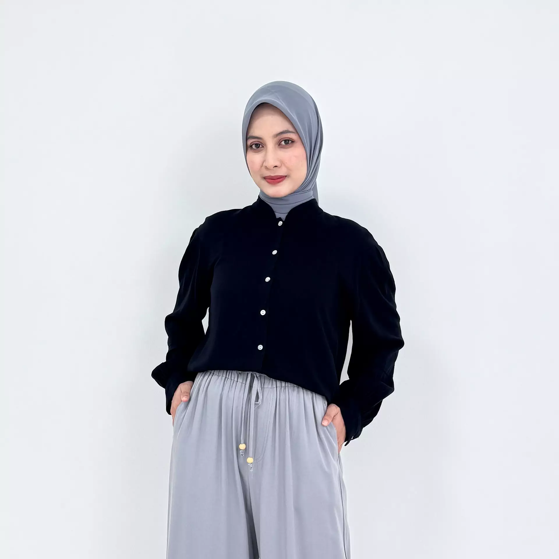 Setelan Kemeja Katun Reza [HITAM-ABUMUDA]