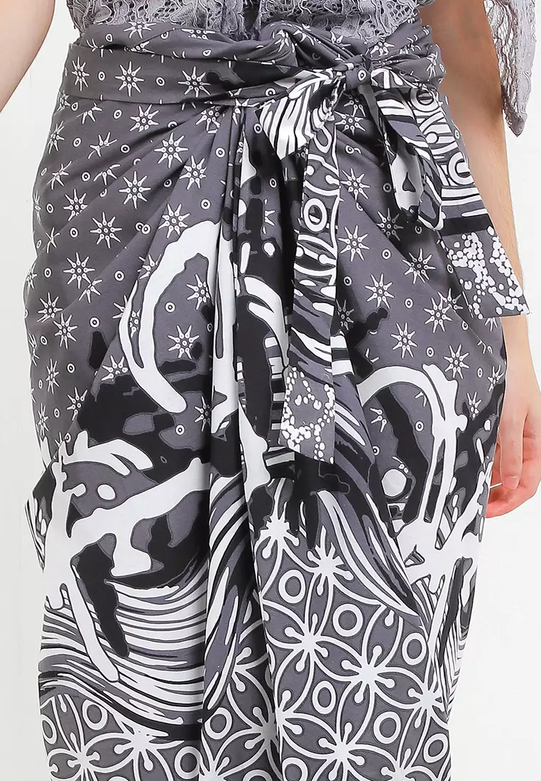 Rok Lilit Wanita Kondangan Batik Instant Damona Grey