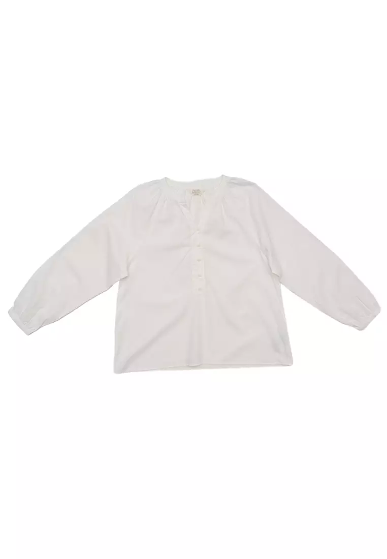 Women's Cotton Linen V-Neck Long Sleeves Loose Fit Half Placket Shirt