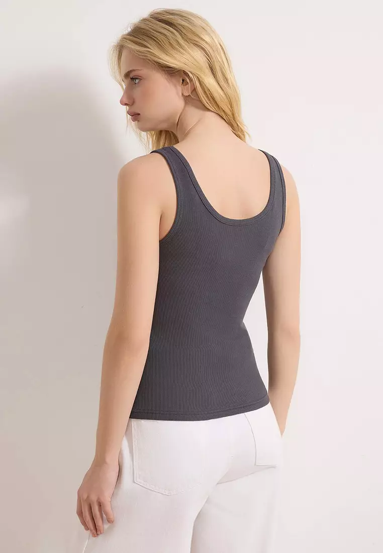 Anthracite Fitted/Fitted Pool Collar Corded Fabric Stretchy Knitted Undershirt Twoss22Al42