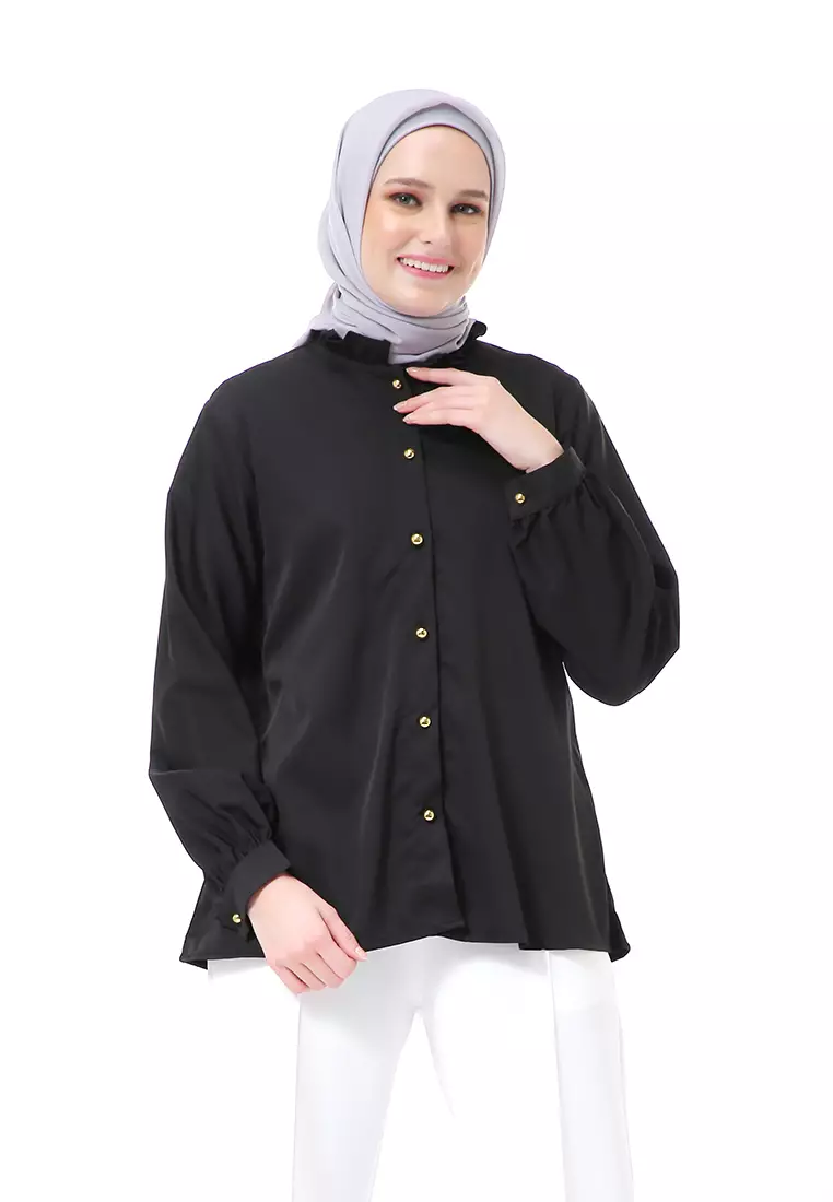 Blouse Muslimah Atasan Wanita Ballon Sleeve Regular Fit - Black