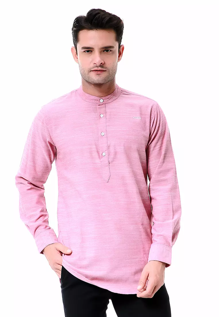 Leopold Atasan Pria Kemeja Polos Setengah Kancing Long Sleeve Simple Design Material Cotton ORIGINAL - Soft Maroon