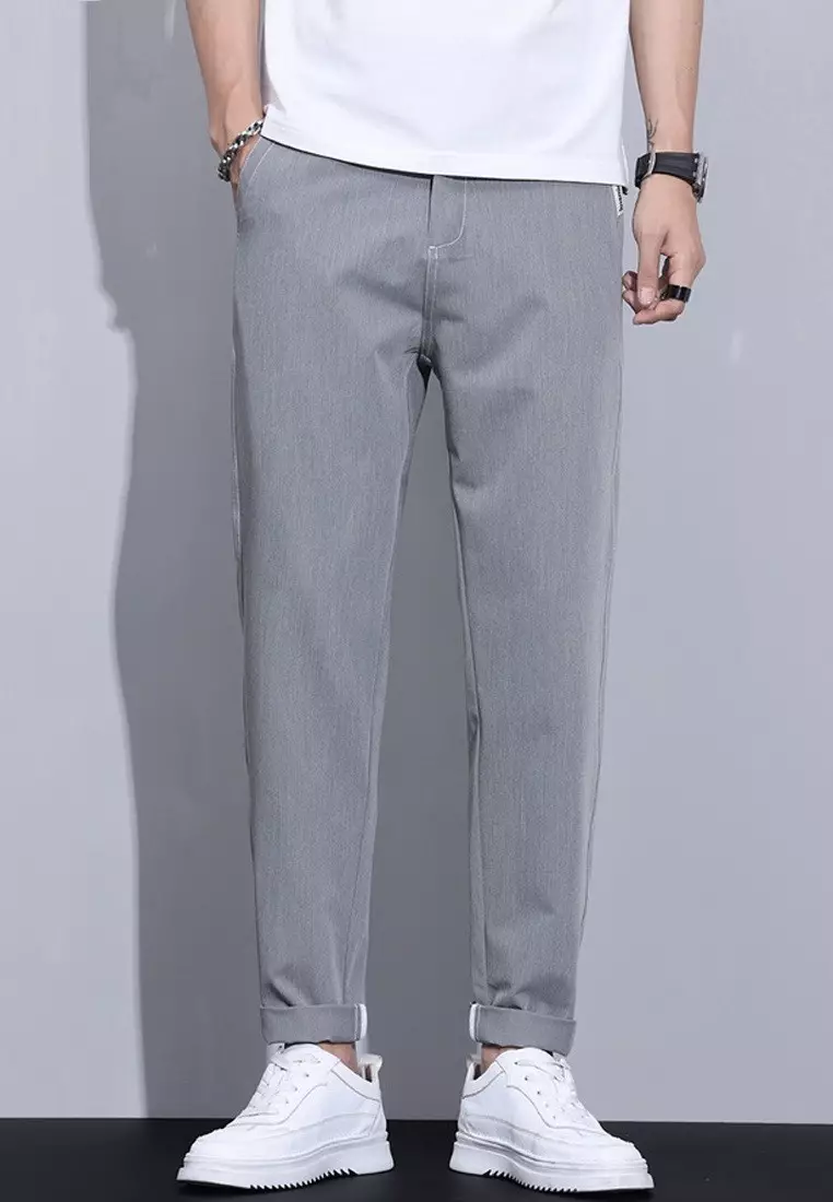 彈性腰圍修身長褲