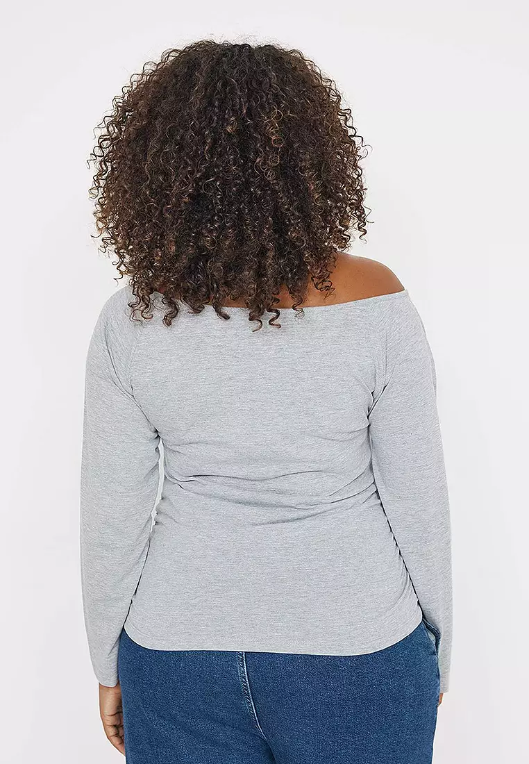 Plus Size Open Shoulder Jersey T-Shirt