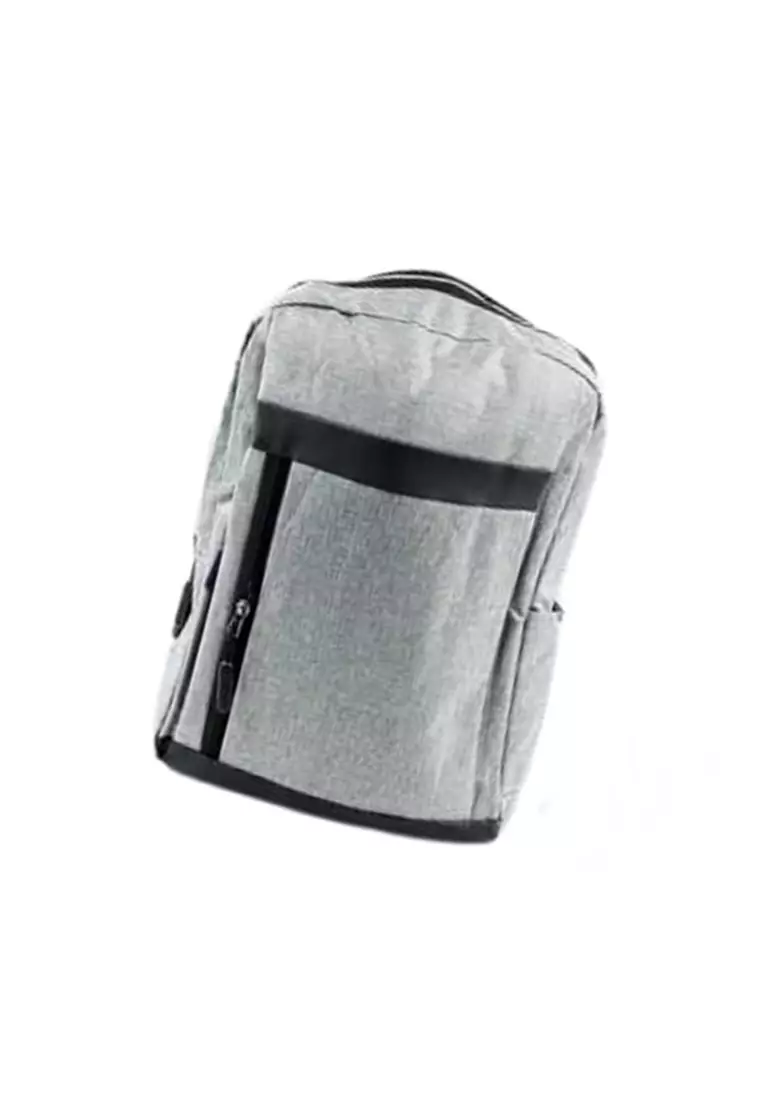 Rivanka Tas Ransel Laptop Unisex Backpack With USB Charger Port Large Storage Material Polyester ORIGINAL - Gray
