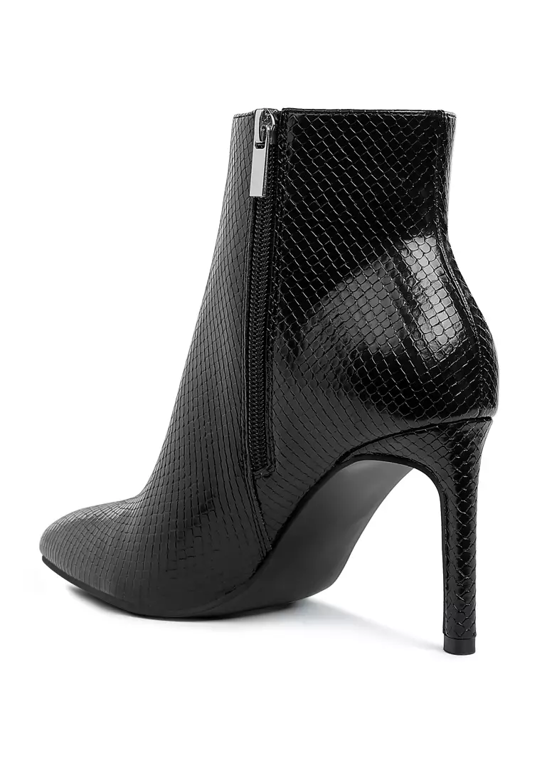 Textured Stiletto Heel Ankle Boots In Black