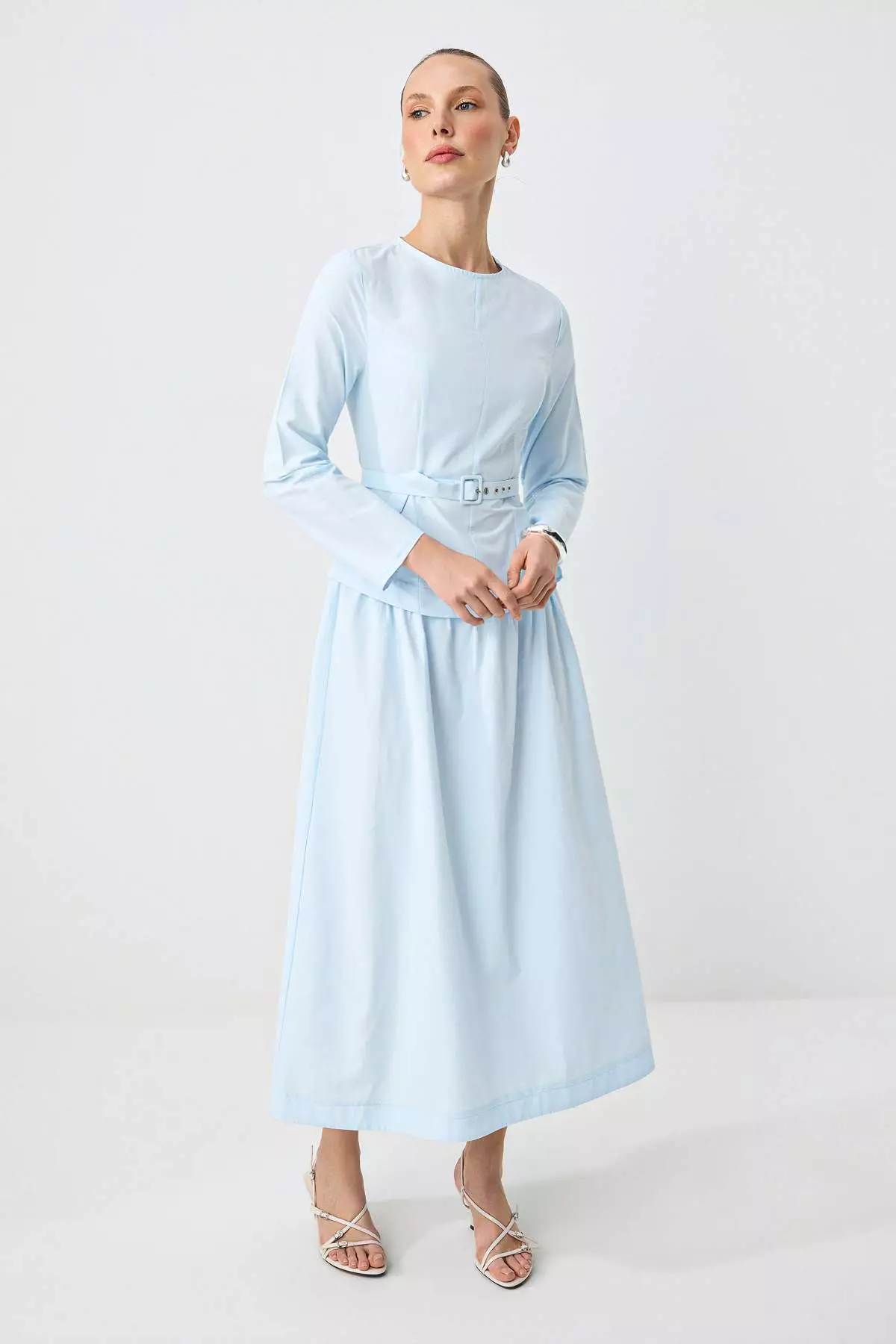 hijab with sky blue dress Chiffon Strapless Sleeveless Long Formal Dress With Pleated Scarf –  misshow.com main image 1