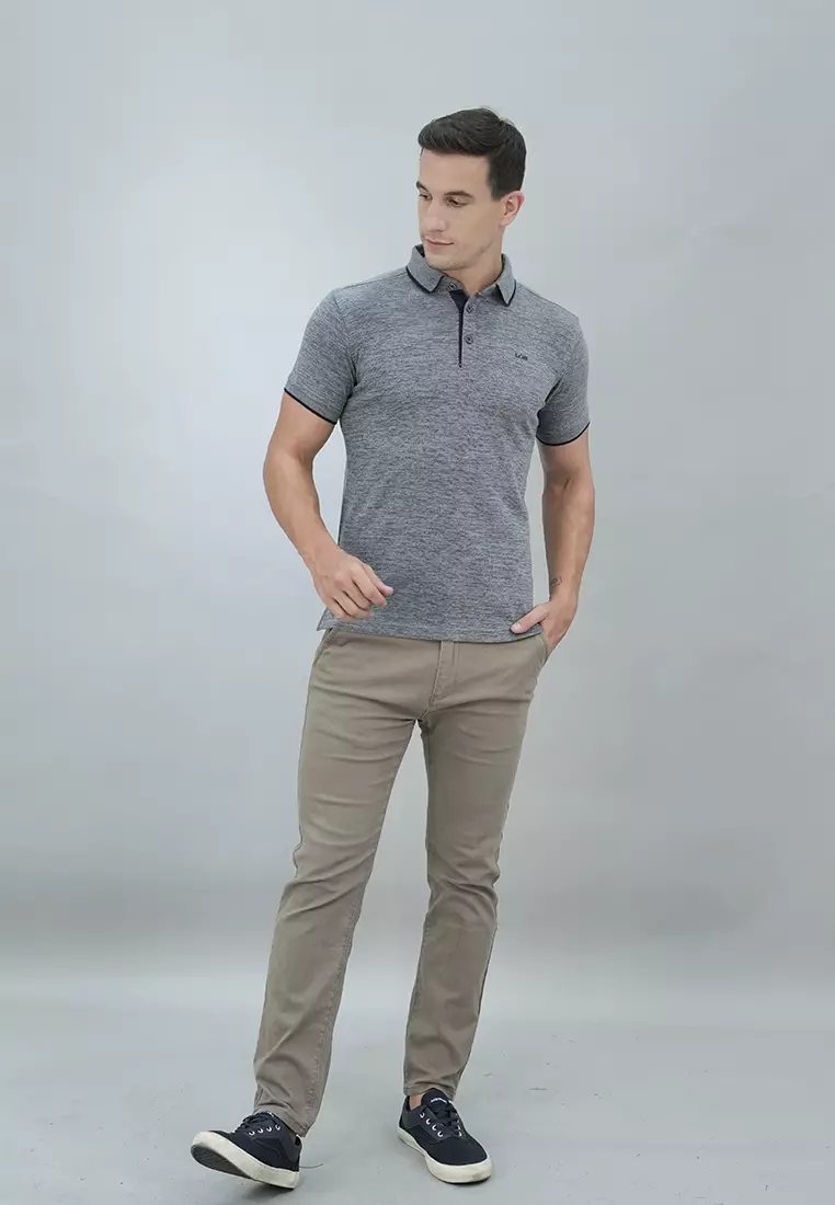 LGS - Kaos Casual Pria - Kerah Wangky - Lengan Pendek - Abu-Abu - Slim Fit - JWS.324.E3161F.01.C