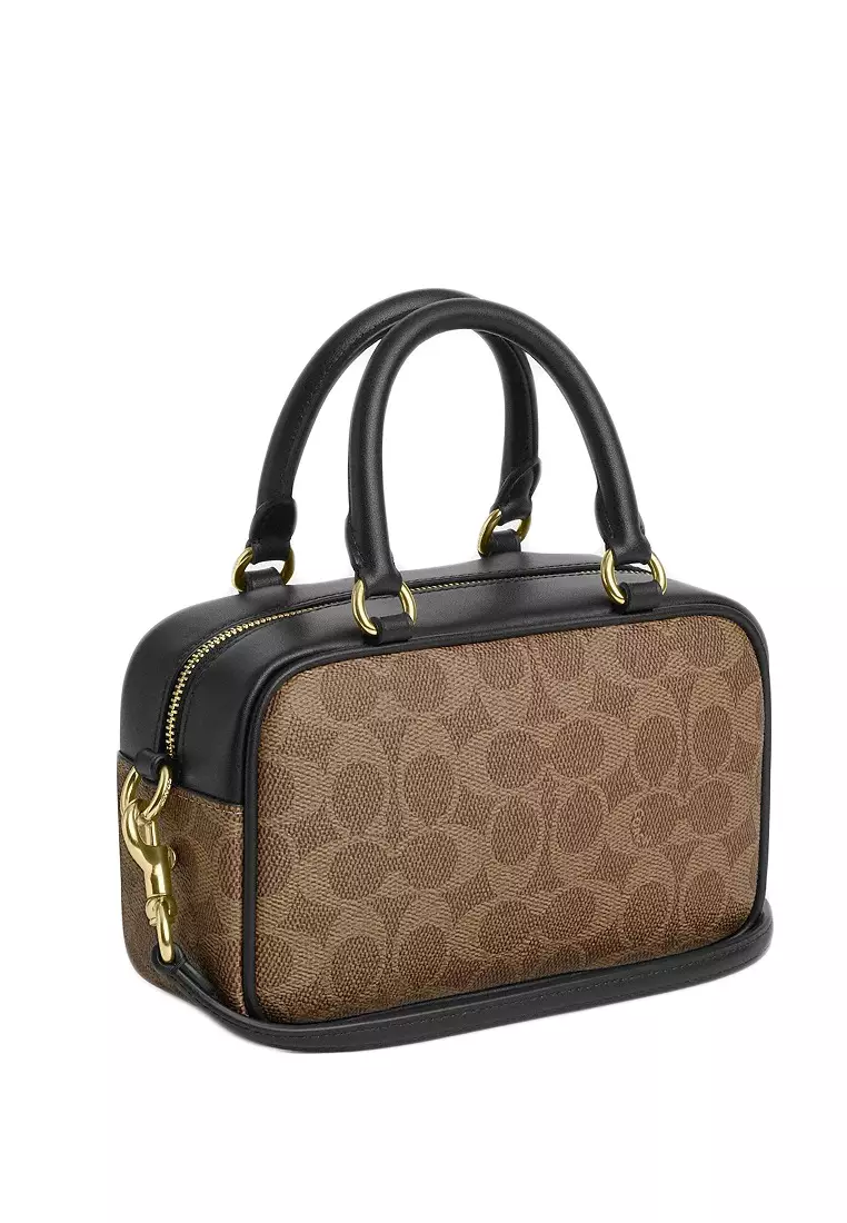 Satchel Crossbody Bag In Signature Canvas - Tan/Black