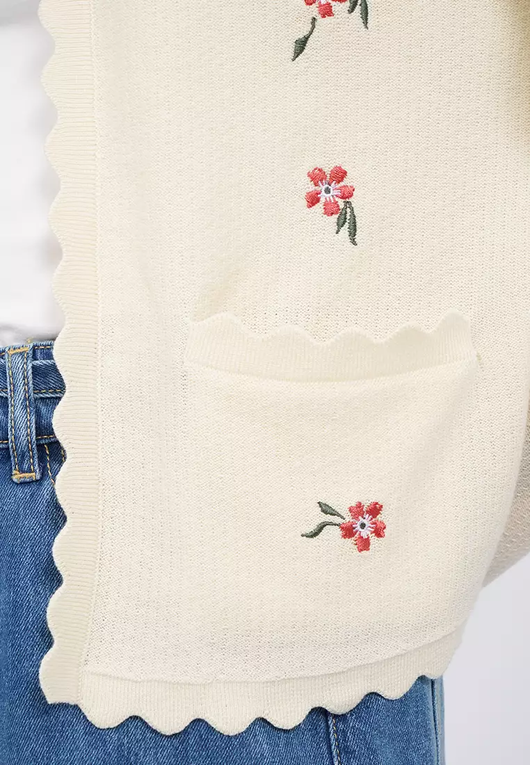 Long Sleeve Embroidered Cardigan CREAM