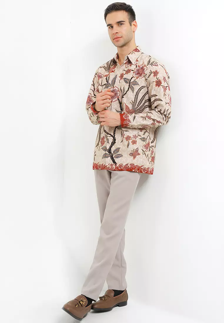 Kemeja Pria Lengan Panjang Batik Furing Cavero Cream