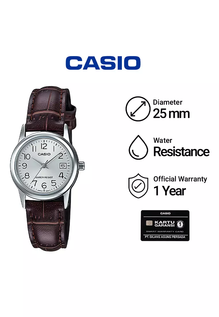 Casio - Jam Tangan Analog Wanita - Brown Leather Strap - LTP-V002L-7B2