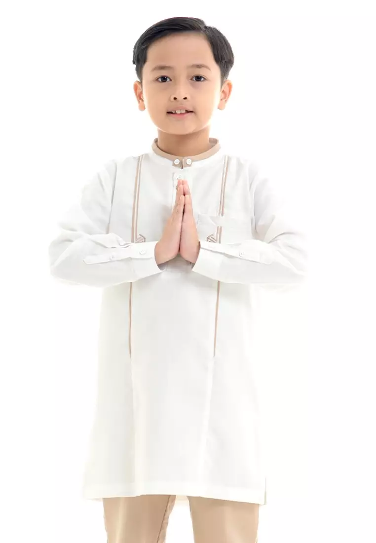 Rabbani - Setelan Jubah Koko Anak Lengan Panjang Jukid Hamad Exclusive - Broken White