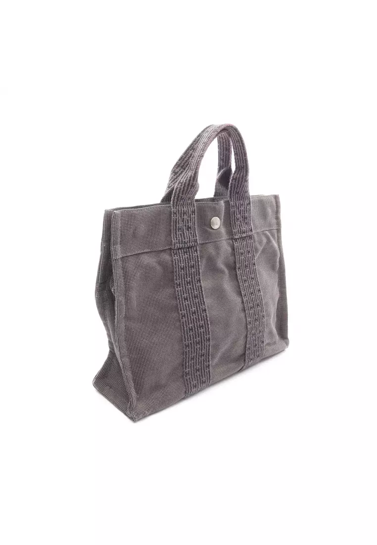 Pre-Loved Hermès Yale Line PM Handbag tote bag canvas Dark gray silver hardware