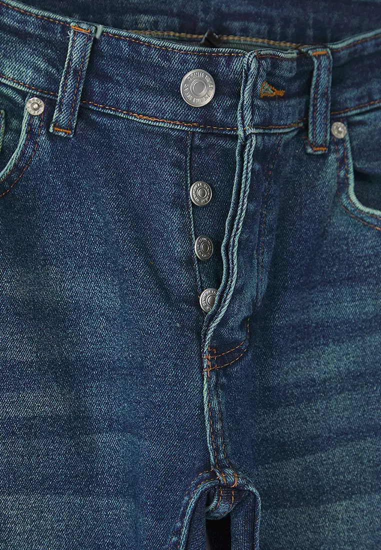 Dark Navy Skinny Ribbed Jeans TMNAW25JE00013