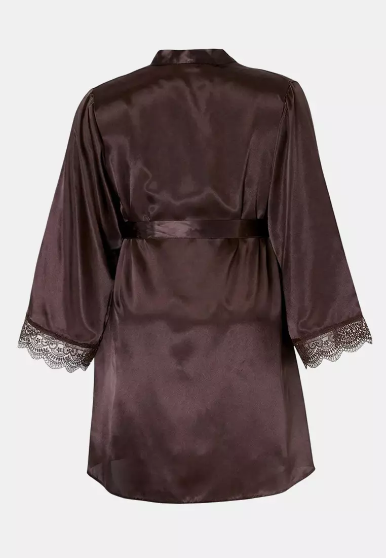 Brown Satin Woven 2-Piece Set Dowry Set Plus Size Nightgown Tbbss26Ch00003