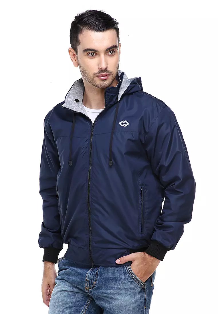 Clover Jaket Parasut Hoodie Pria 2 IN 1 Casual Jacket Two Tone Material Despo Parka Fleece ORIGINAL - Navy Gray