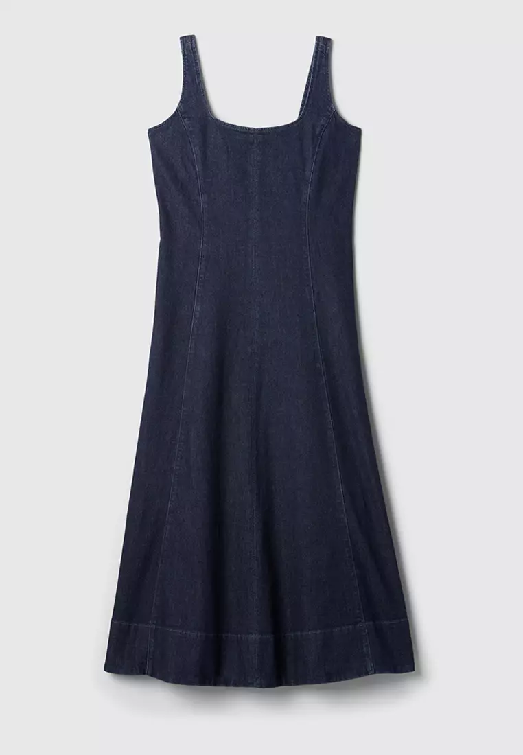 Square Neck Midi Denim Dress