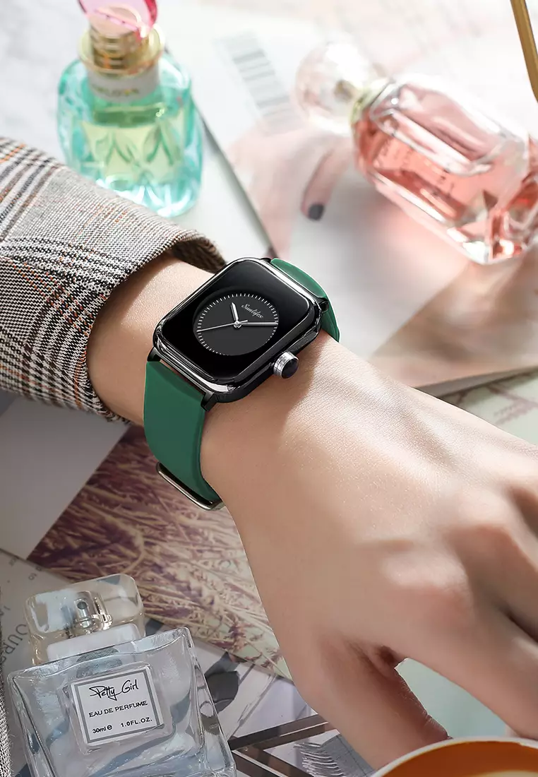 Jam Tangan Wanita Kuarsa Anggun Santai Tali Silikon Jam Tangan Cewek Original green black