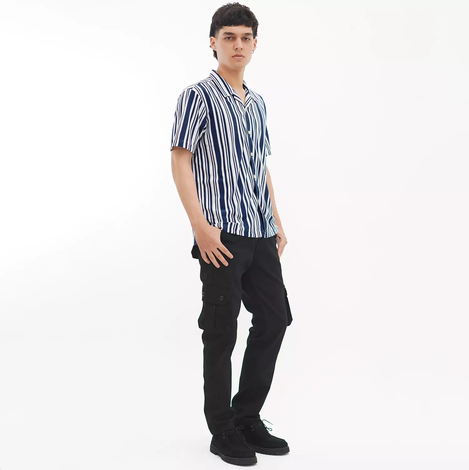 Matsuda Kemeja Pria Stripe Lengan pendek Tahara Blue Teal - White