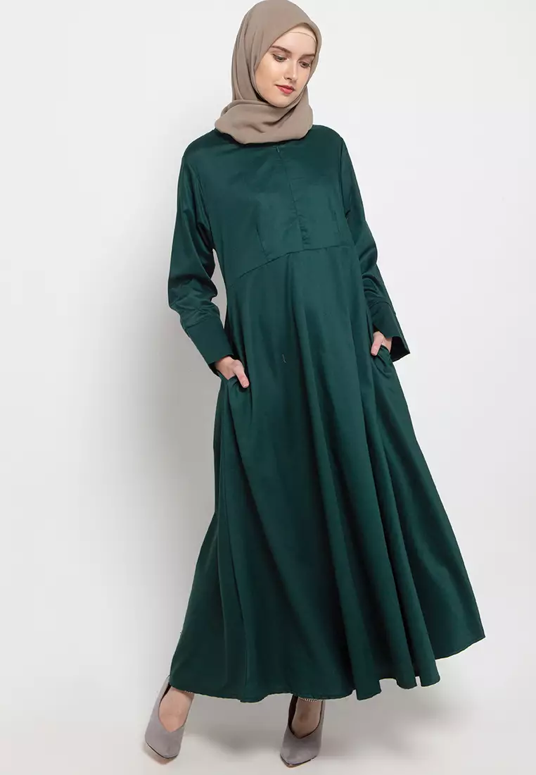 JV Hasanah Delisha Cotton Dress Army | Gamis Katun Toyobo Pita Ikat